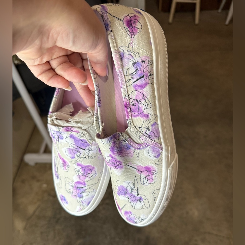 Keds Purple Floral Canvas Slip-On Sneakers
